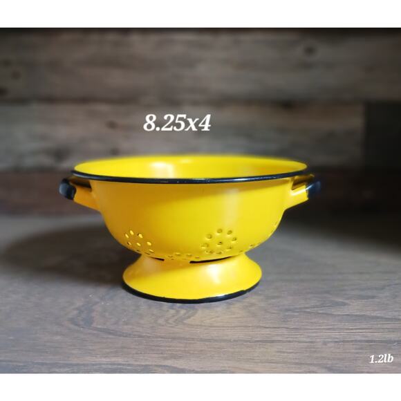 Vintage MCM Enamelware Yellow and Black Colander Strainer - Picture 1 of 5